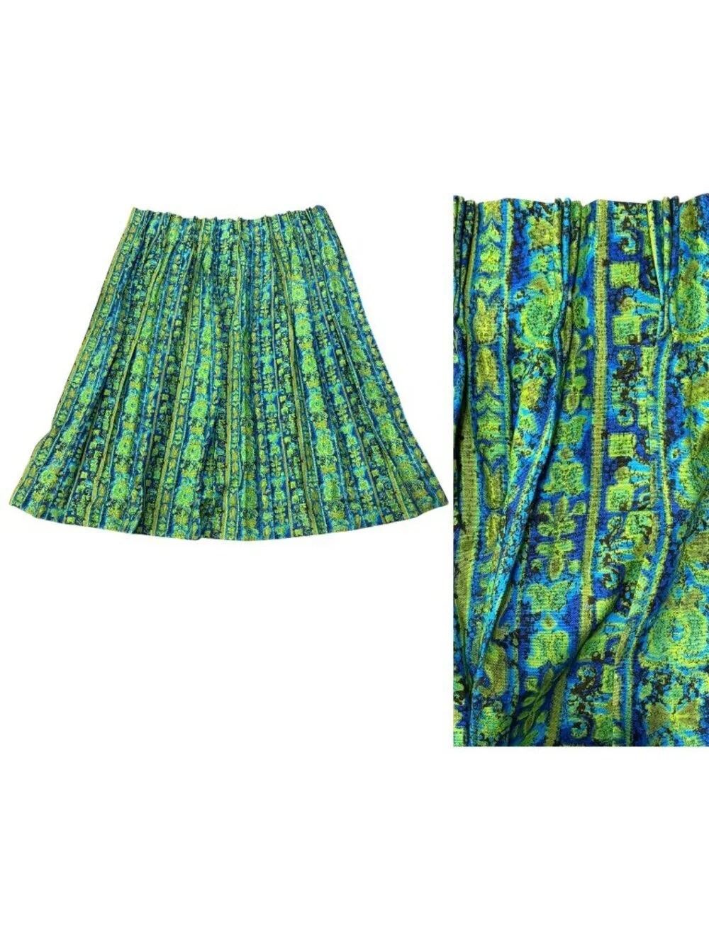 Vintage MCM Psychedelic Paisley Block Print Curtain Panel Pinch Pleats Blackout